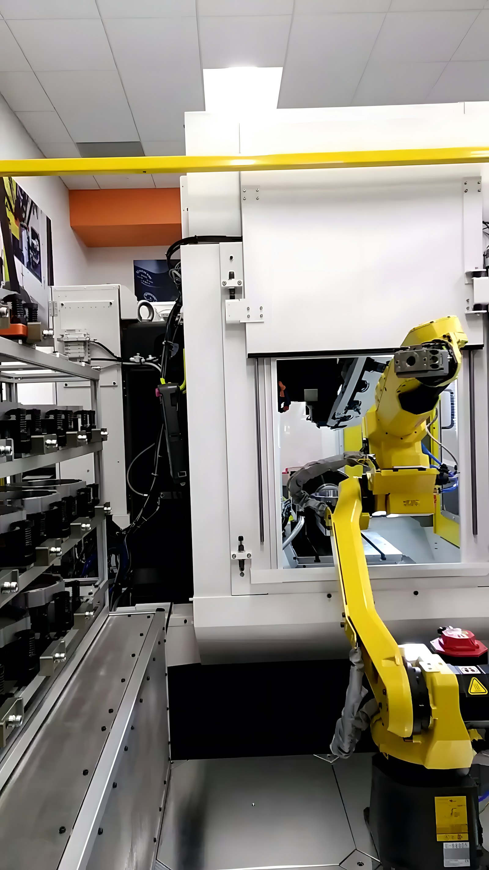 Industrial robotic arm in a connected smart factory line